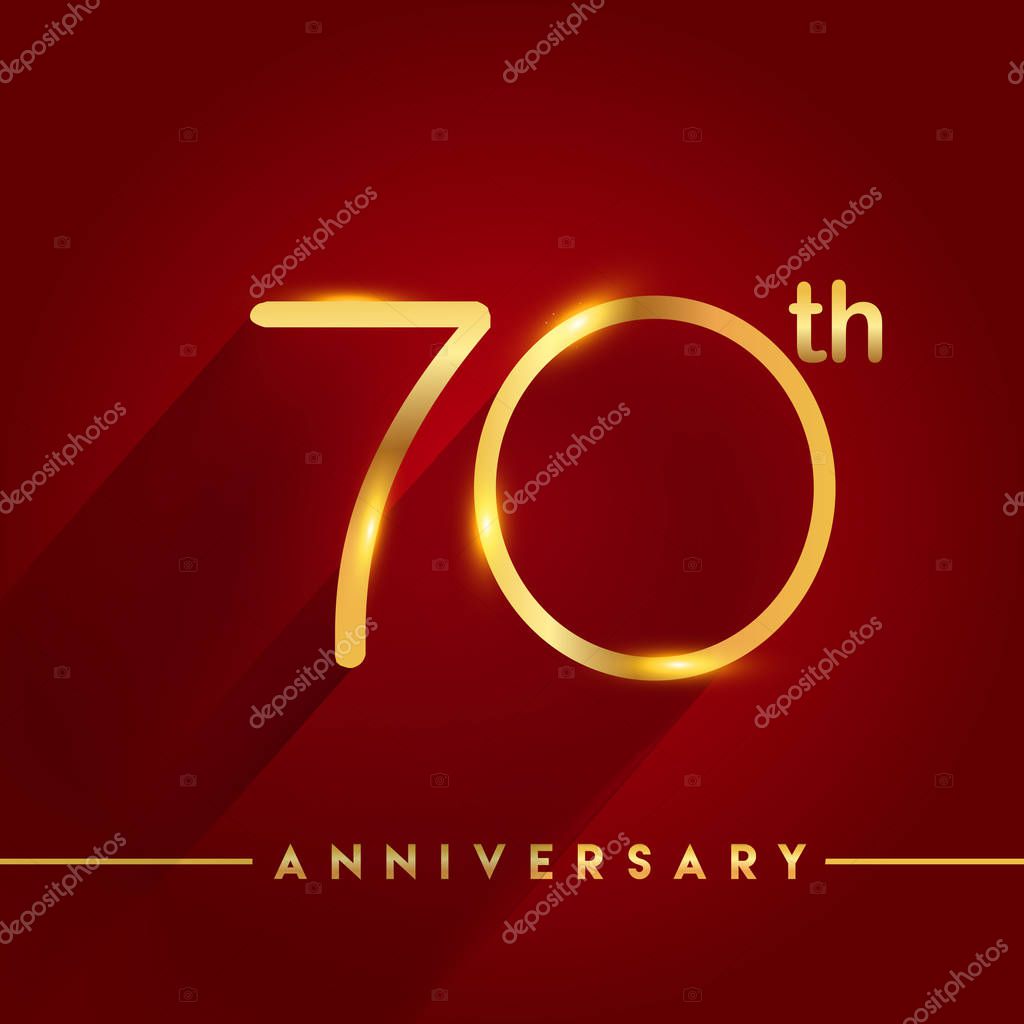70  gold anniversary celebration logo on red background, vector illustration