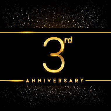 3 yıl yıldönümü kutlama logo. Altın logosuna siyah arka plan, vektör tasarımı tebrik veya davetiye kartı.