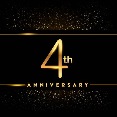 4 yıl yıldönümü kutlama logo. Altın logosuna siyah arka plan, vektör tasarımı tebrik veya davetiye kartı.