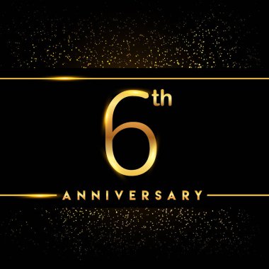 6 yıl yıldönümü kutlama logo. Altın logosuna siyah arka plan, vektör tasarımı tebrik veya davetiye kartı.