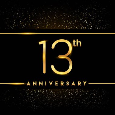 13 yıl yıldönümü kutlama logo. Altın logosuna siyah arka plan, vektör tasarımı tebrik veya davetiye kartı.