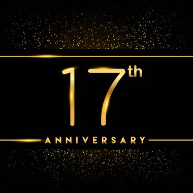 17 yıl yıldönümü kutlama logo. Altın logosuna siyah arka plan, vektör tasarımı tebrik veya davetiye kartı.