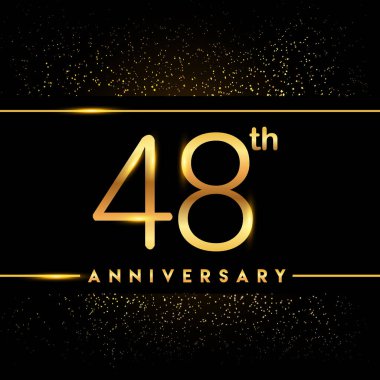 48 yıllık yıldönümü kutlama logo. Altın logosuna siyah arka plan, vektör tasarımı tebrik veya davetiye kartı.
