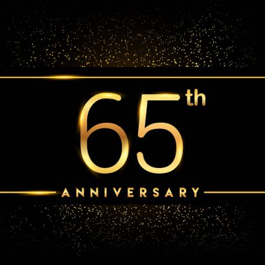 65 yıl yıldönümü kutlama logo. Altın logosuna siyah arka plan, vektör tasarımı tebrik veya davetiye kartı.
