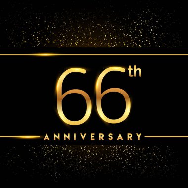 66 yıl yıldönümü kutlama logo. Altın logosuna siyah arka plan, vektör tasarımı tebrik veya davetiye kartı.