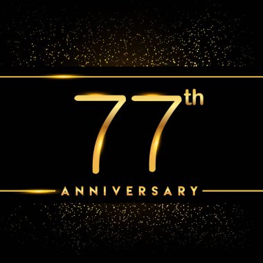 77 yıl yıldönümü kutlama logo. Altın logosuna siyah arka plan, vektör tasarımı tebrik veya davetiye kartı.