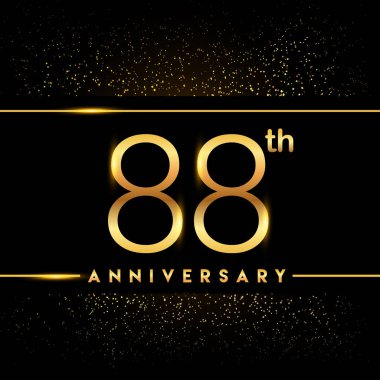 88 yıl yıldönümü kutlama logo. Altın logosuna siyah arka plan, vektör tasarımı tebrik veya davetiye kartı.
