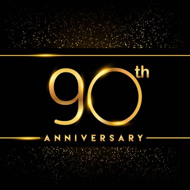 90 yıl yıldönümü kutlama logo. Altın logosuna siyah arka plan, vektör tasarımı tebrik veya davetiye kartı.