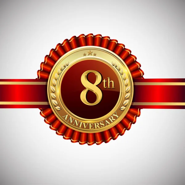 Logotipo Celebración Años Logotipo Con Confeti Anillo Dorado Cinta Roja — Archivo Imágenes Vectoriales