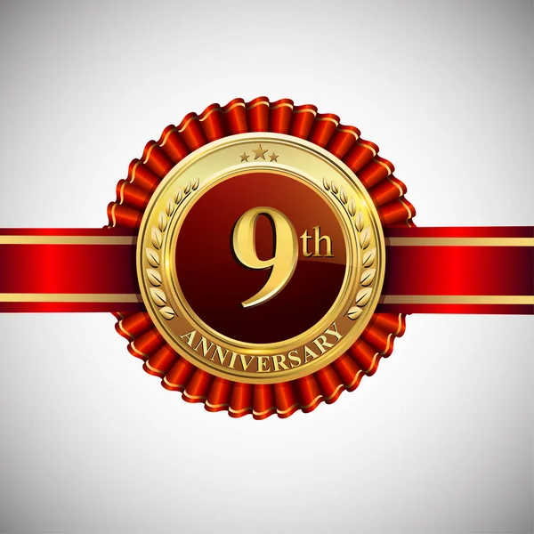 Let Výročí Oslav Logotyp Logo Konfety Zlatý Prsten Červenou Stužkou — Stockový vektor