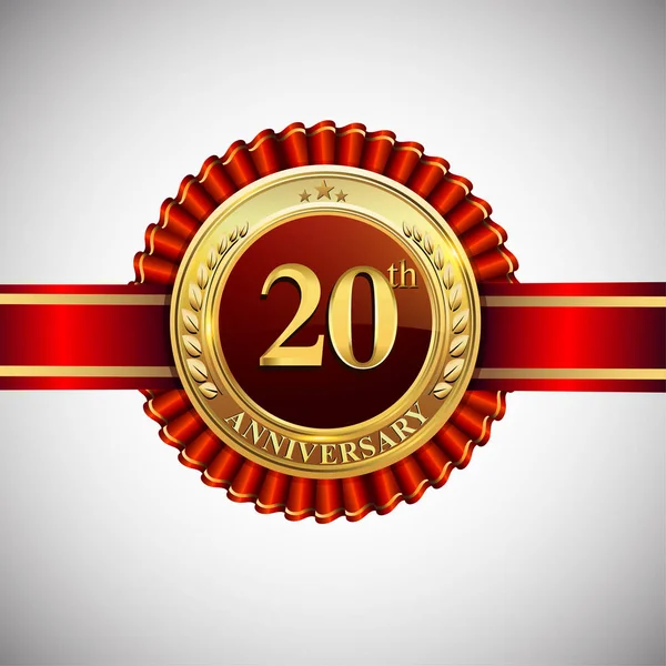 Anni Anniversario Celebrazione Logotipo Logo Con Coriandoli Anello Oro Nastro — Vettoriale Stock