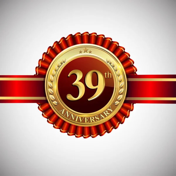Anni Anniversario Celebrazione Logotipo Logo Con Coriandoli Anello Oro Nastro — Vettoriale Stock