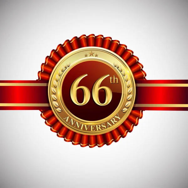 Lat Rocznica Obchodów Logotyp Logo Konfetti Złoty Pierścień Czerwoną Wstążką — Wektor stockowy