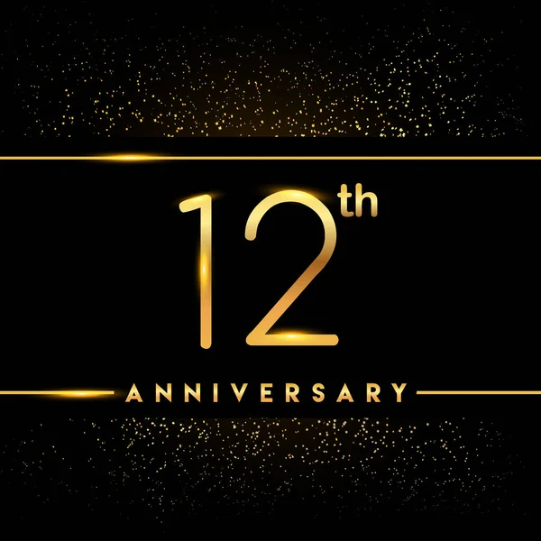12 yıl yıldönümü kutlama logo. Altın logosuna siyah arka plan, vektör tasarımı tebrik veya davetiye kartı.