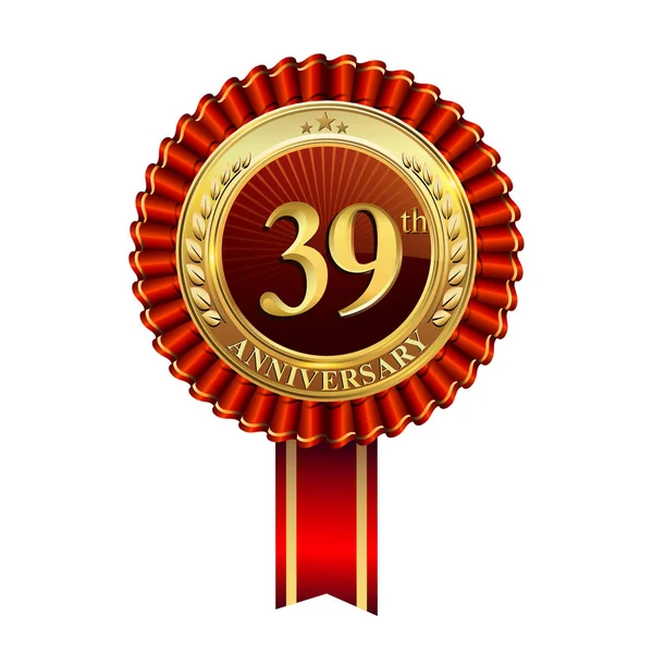 Éves Évforduló Ünneplés Emblémát Logo Konfetti Arany Gyűrű Piros Szalag — Stock Vector