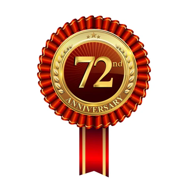 Річний Ювілейний Логотип Логотип Конфетті Золотим Кільцем Червоною Стрічкою Темно — стоковий вектор