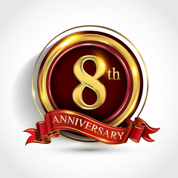 Years Anniversary Celebration Logotype Logo Confetti Golden Ring Red Ribbon — Stock Vector
