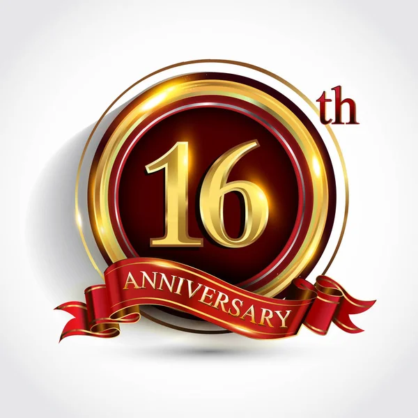 Logótipo Celebração Aniversário Anos Logotipo Com Confete Anel Dourado Fita —  Vetores de Stock