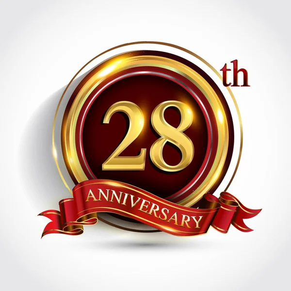 Anniversario Anniversario Logotipo Celebrazione Logo Con Coriandoli Anello Oro Nastro — Vettoriale Stock