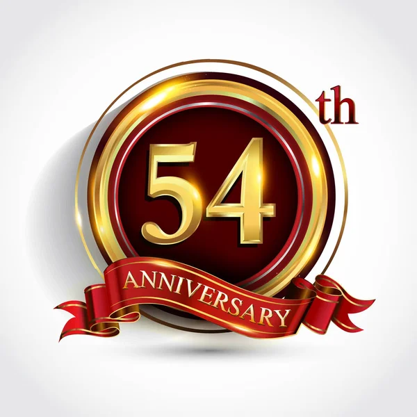 Vuotisjuhlan Logotyyppi Logo Konfetti Kultainen Rengas Punainen Nauha Tummanpunainen Tausta — vektorikuva
