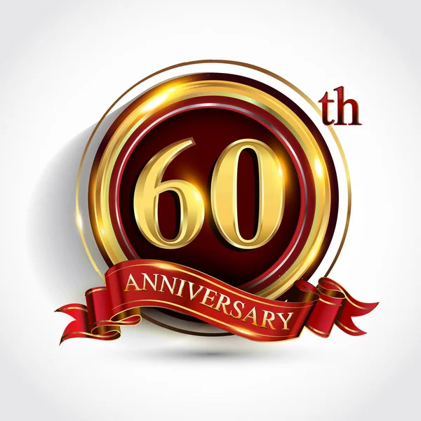 Logotype Célébration 60E Anniversaire Logo Avec Confettis Bague Dorée Ruban — Image vectorielle