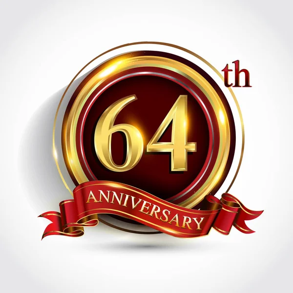 Anni Anniversario Celebrazione Logotipo Logo Con Coriandoli Anello Oro Nastro — Vettoriale Stock