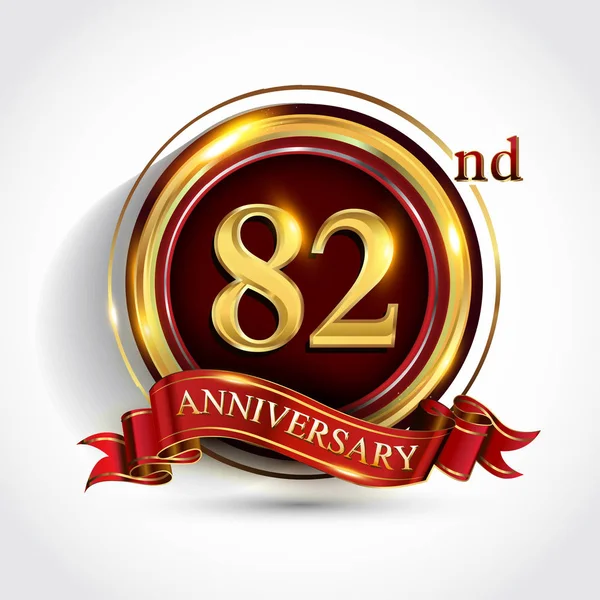 82Nd Årsjubileum Firande Logotyp Logotyp Med Konfetti Golden Ring Och — Stock vektor
