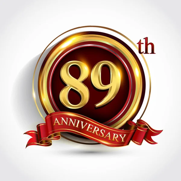 Feier Zum Jahrestag Logo Mit Konfetti Goldenem Ring Und Rotem — Stockvektor