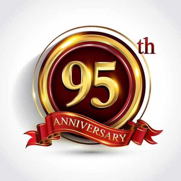 Logótipo Celebração Aniversário Anos Logotipo Com Confete Anel Dourado Fita — Vetor de Stock