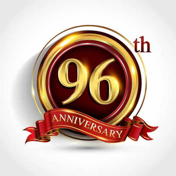 Logotipo Celebración Del Aniversario Logotipo Con Confeti Anillo Dorado Cinta — Archivo Imágenes Vectoriales