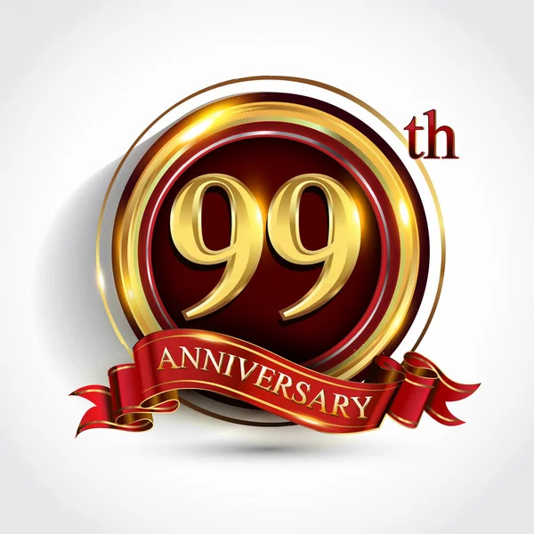 Logotipo Celebração Aniversário Anos Logotipo Com Confete Anel Dourado Fita — Vetor de Stock