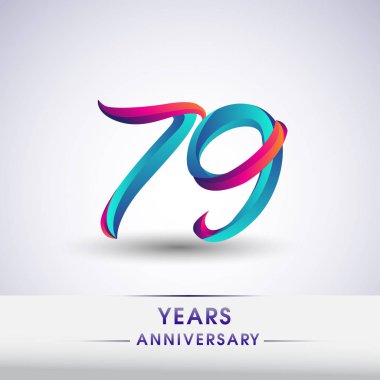 79 yıl yıldönümü kutlama logo mavi ve kırmızı renkli, Doğum günü logosu beyaz arka plan üzerinde