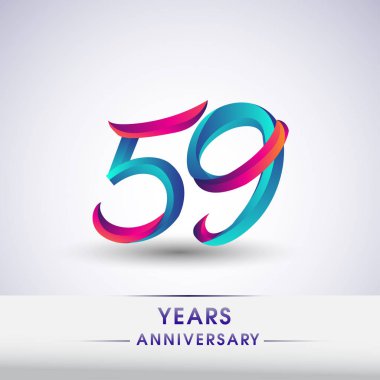 59 yaş yıldönümü kutlama logo mavi ve kırmızı renkli, Doğum günü logosu beyaz arka plan üzerinde