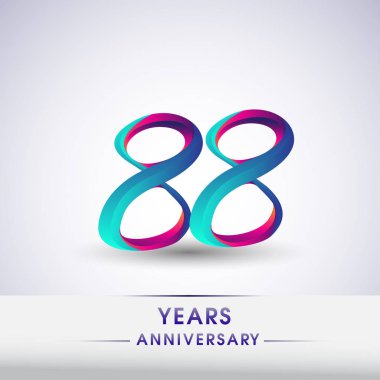 88 yıl yıldönümü kutlama logo mavi ve kırmızı renkli, Doğum günü logosu beyaz arka plan üzerinde