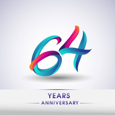 64 yıl yıldönümü kutlama logo mavi ve kırmızı renkli, Doğum günü logosu beyaz arka plan üzerinde