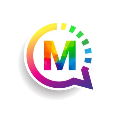 Logo m harfi daire sohbet simgesi üzerinde renkli. Uygulama veya şirket kimliğinizi için vektör tasarımı.