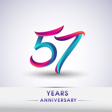 57 yıl yıldönümü kutlama logo mavi ve kırmızı 54 Doğum günü logosu beyaz arka plan üzerinde renkli,