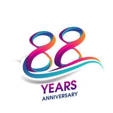 88 yıldönümü kutlama logo mavi ve kırmızı renkli. Doğum günü logosu beyaz arka plan üzerinde.