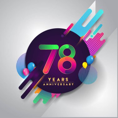 78 yıldönümü logosu ile renkli arka plan, tasarım şablonu öğeleri için davetiye ve afiş, Doğum günü kutlaması vektör