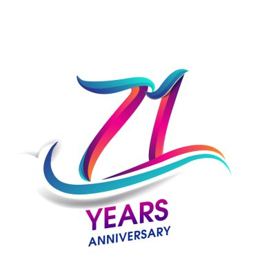 71 yıldönümü kutlama logo mavi ve kırmızı renkli. Doğum günü logosu beyaz arka plan üzerinde.