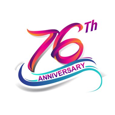 76 yıldönümü kutlama logo mavi ve kırmızı renkli. doksan dokuz yıl Doğum günü logosu beyaz arka plan üzerinde.