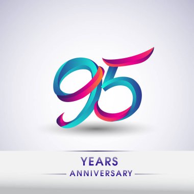 95 yıl yıldönümü kutlama logo mavi ve kırmızı renkli, Doğum günü logosu beyaz arka plan üzerinde