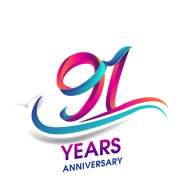 92 yıldönümü kutlama logo mavi ve kırmızı renkli. Doğum günü logosu beyaz arka plan üzerinde.