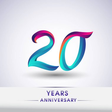 20 yıl yıldönümü kutlama logo mavi ve kırmızı renkli, beyaz zemin üzerine 54 Doğum günü logosu