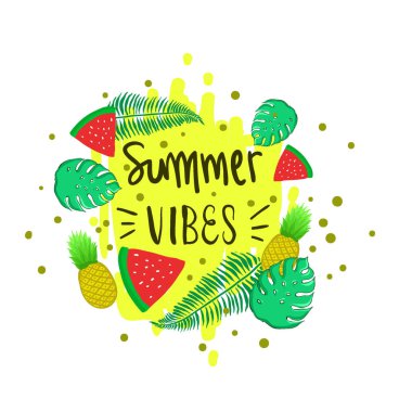 Yaz arka plan, logo, elle çizilmiş ve tasarım öğeleri için yaz tatili, poster ve davet için vektör çizim.