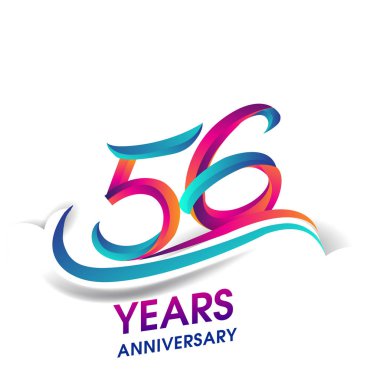 56 yıldönümü kutlama logo mavi ve kırmızı renkli. Doğum günü logosu beyaz arka plan üzerinde.