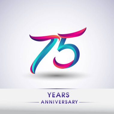 75 yıl yıldönümü kutlama logo mavi ve kırmızı renkli, Doğum günü logosu beyaz arka plan üzerinde