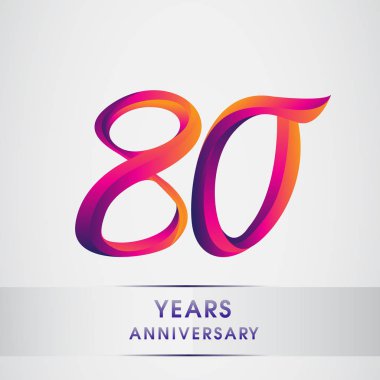 80 yıl yıldönümü kutlama logo renkli tasarım, Doğum günü logosu beyaz arka plan üzerinde