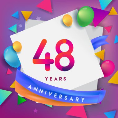 48 yıllık yıldönümü kutlama tasarım, balonlar ve şerit, renkli tasarım öğeleri için afiş, davetiye, tebrik kartı, altmış üç Doğum günü kutlama partisi.
