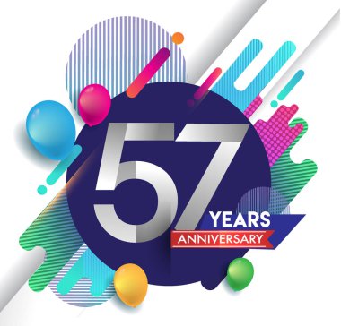 57 yıl yıldönümü logosu ile renkli arka plan, tasarım şablonu öğeleri için davetiye ve afiş, Doğum günü kutlaması vektör.